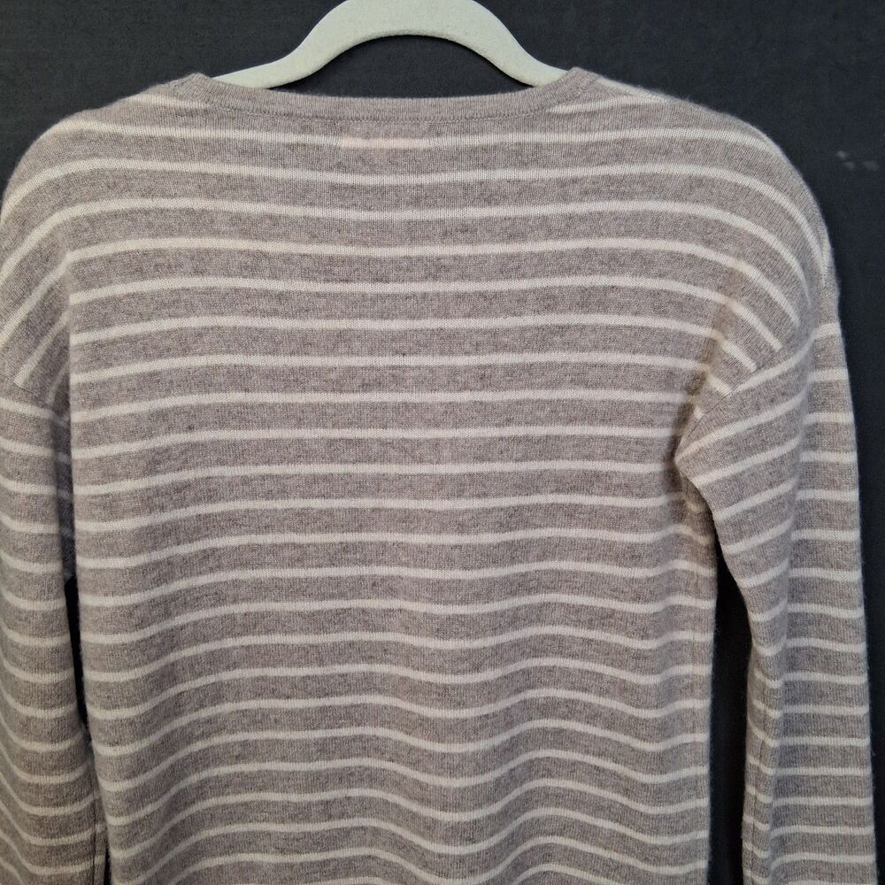 100% Cashmere Striped Philosophy Sweater Size XS Oatmeal Soft Luxury Knit - Picture 8 of 13